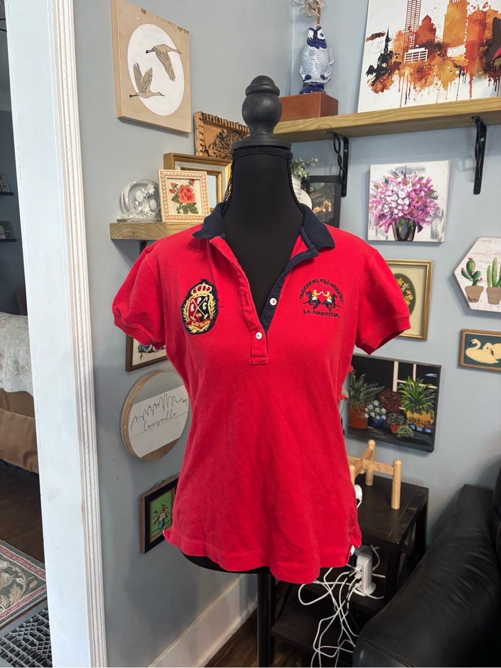 VTG Y2K La Martina Barcelona polo shirt embroidered collared red women's L